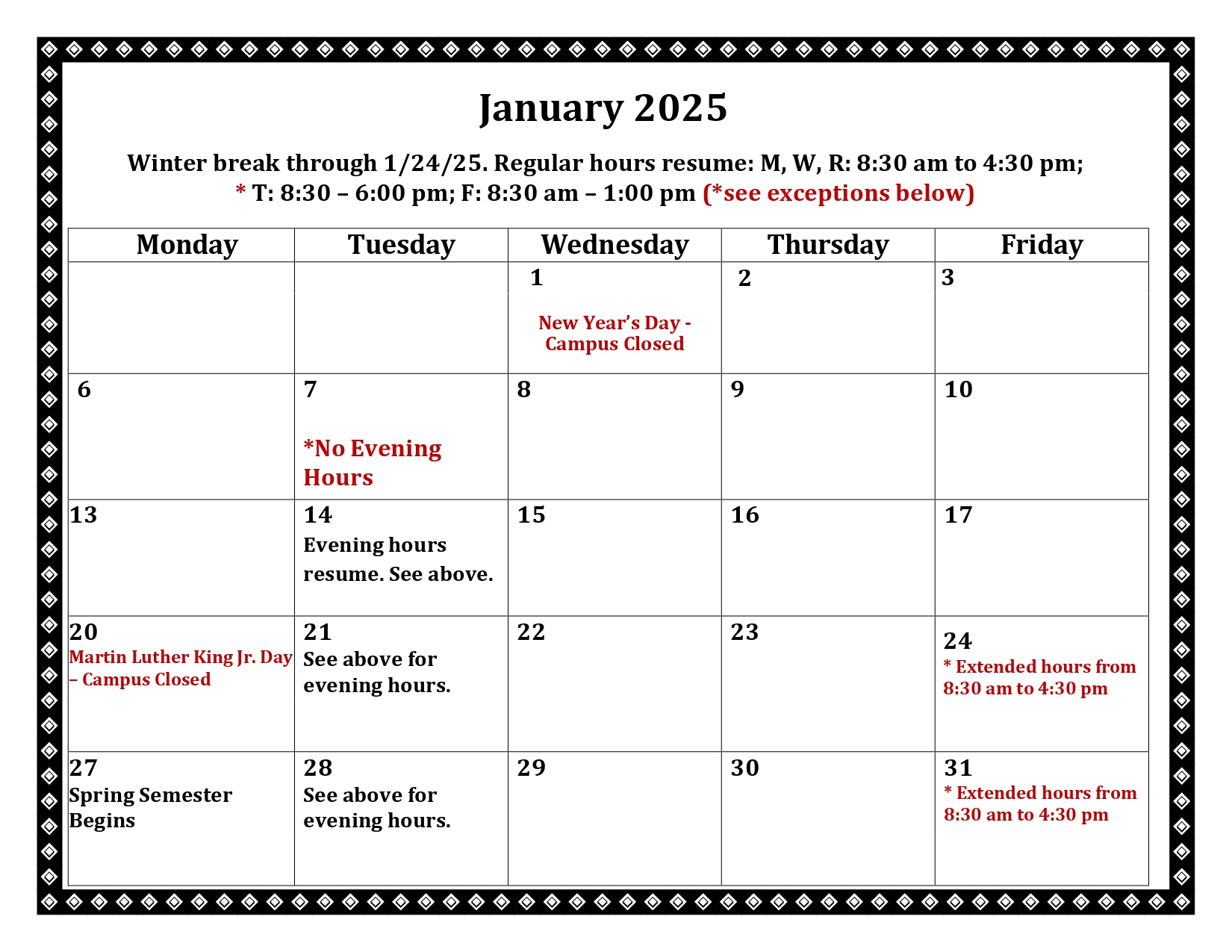 January In Person Calendar